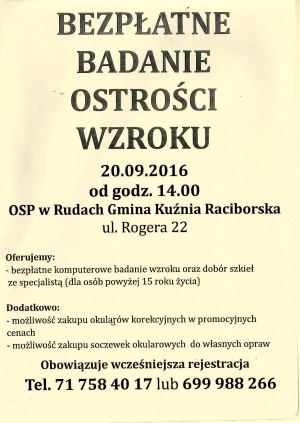 Badanie ostrości wzroku w sali OSP Rudy