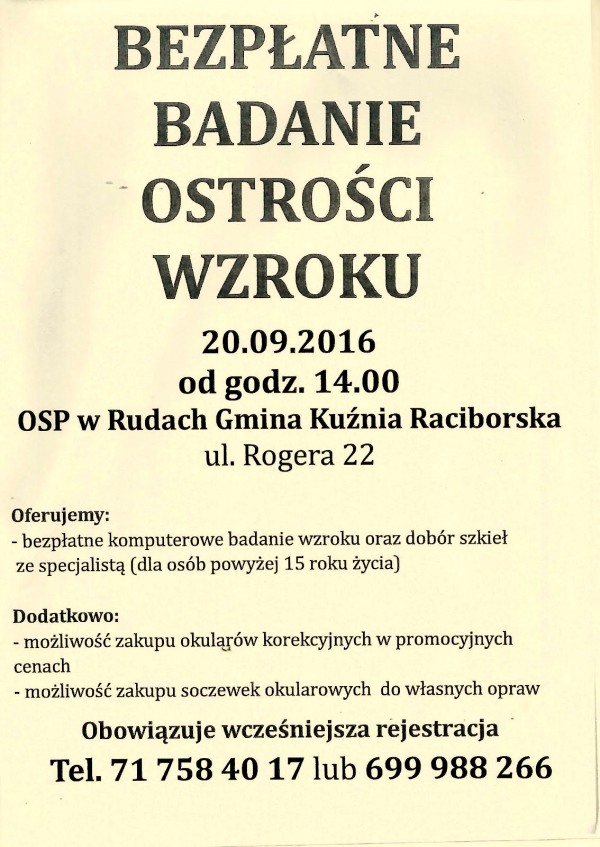 Badanie ostrości wzroku w sali OSP Rudy